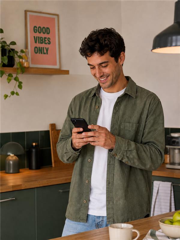 Un homme envoie de l'argent depuis son téléphone